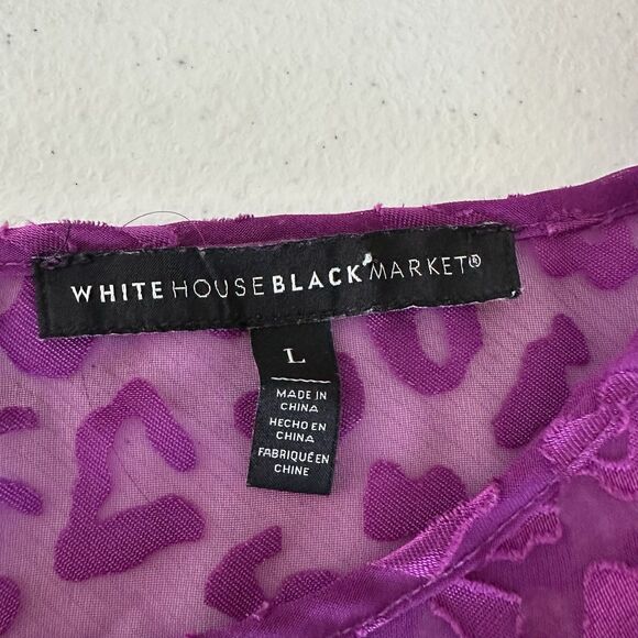 WHBM Top Large Women's Purple Sheer Leopard Print Burnout Shorts Sleeve Hi-Lo - Picture 7 of 10